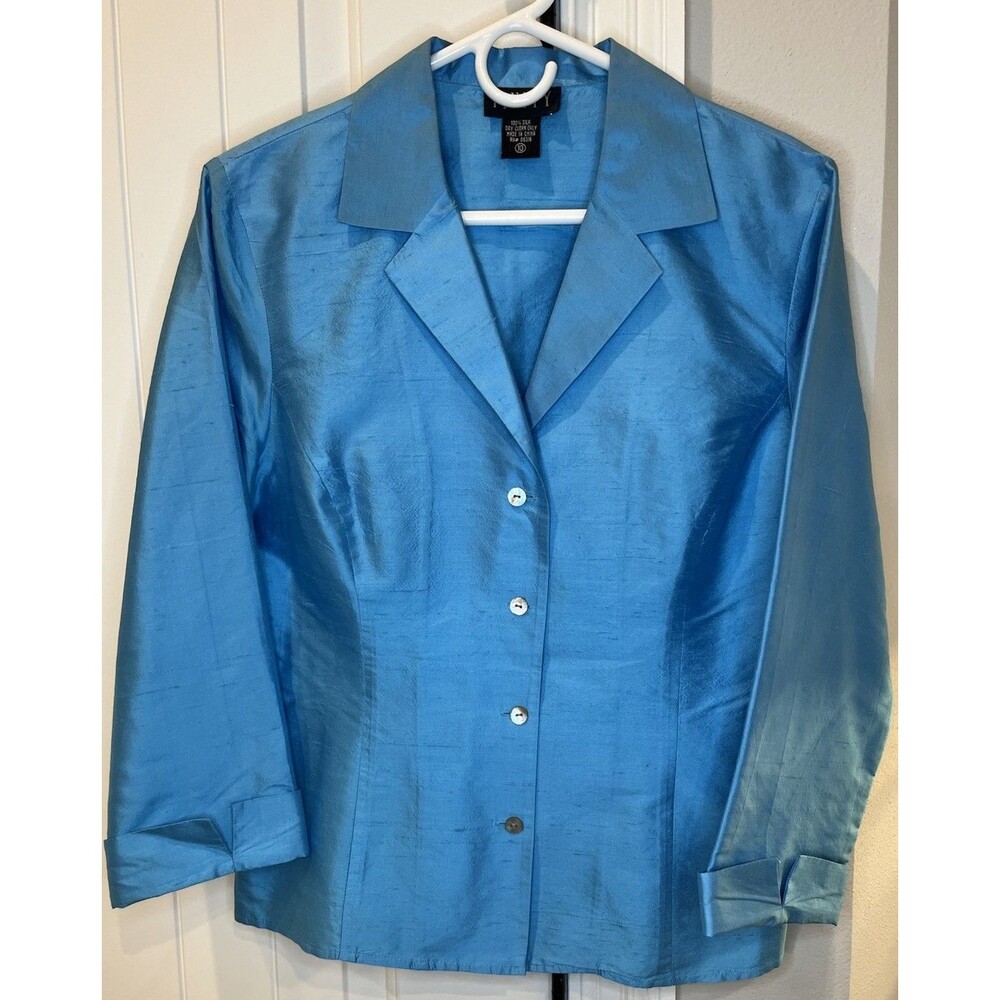 Women's Finity 100% Duponi Silk Vintage Turquoise 3/4 Sleeve Blouse - SIze 10